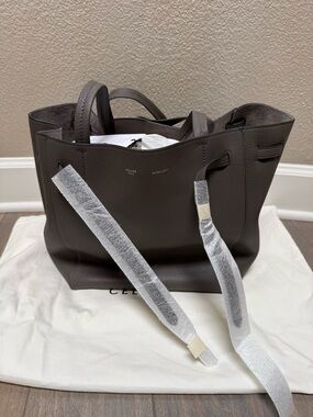 Celine Belt Cabas Leather Tote in Grey